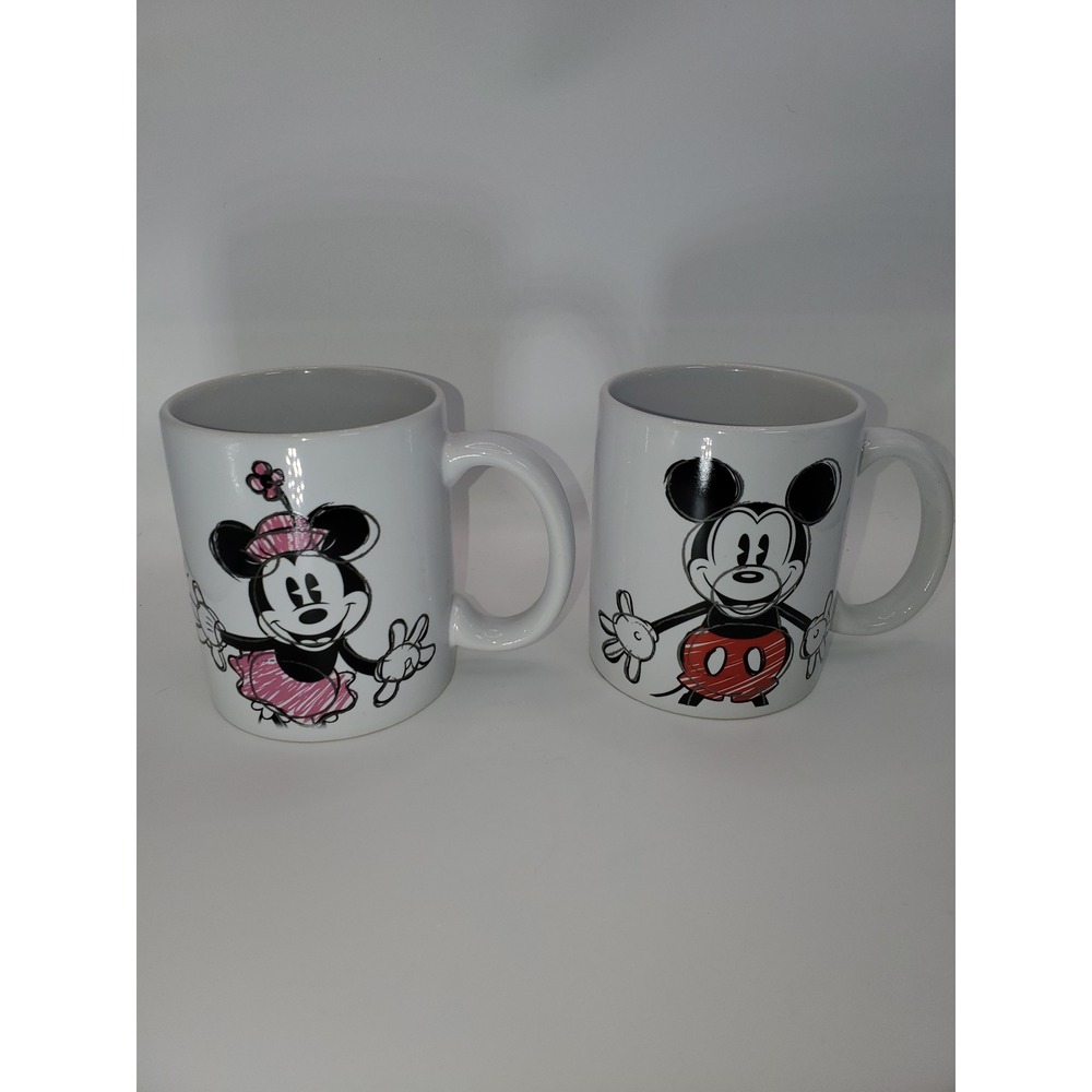 Zak Designs Disney Mickey and Minnie Mouse Sketch Coffee Mug Set White 2 Piece